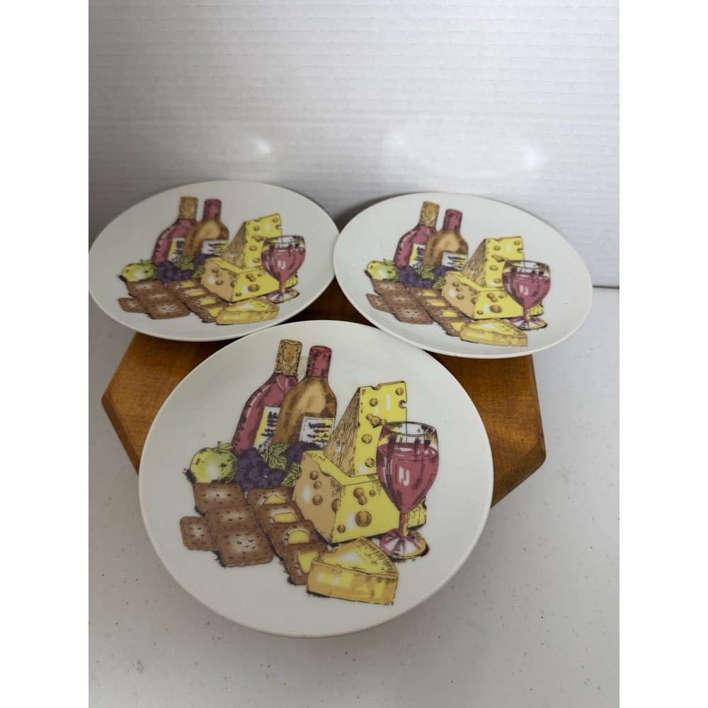 SHAFFORD Cheese &‎ Crackers Appetizer Plates Set Of 3 Wine Porcelain 6.25in